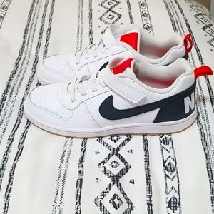 Boys size 2 Nikes. White/Navy/Red
